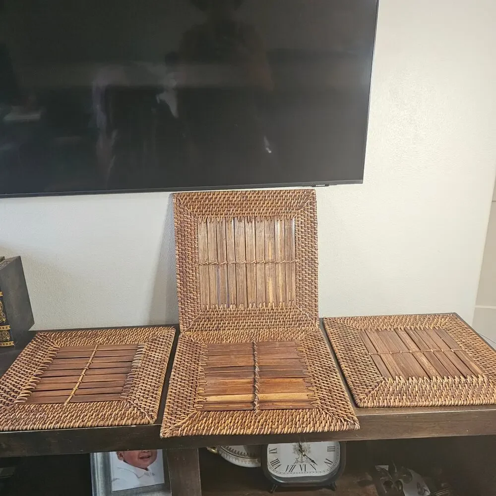Rattan Bamboo Square Placemats - Set of 4